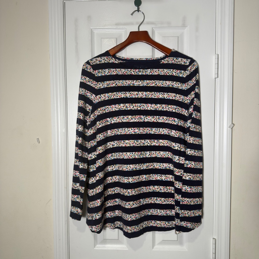 Joules Harbour Swing Top Navy Stripe Polka Dot Long‎ Sleeve Size 12